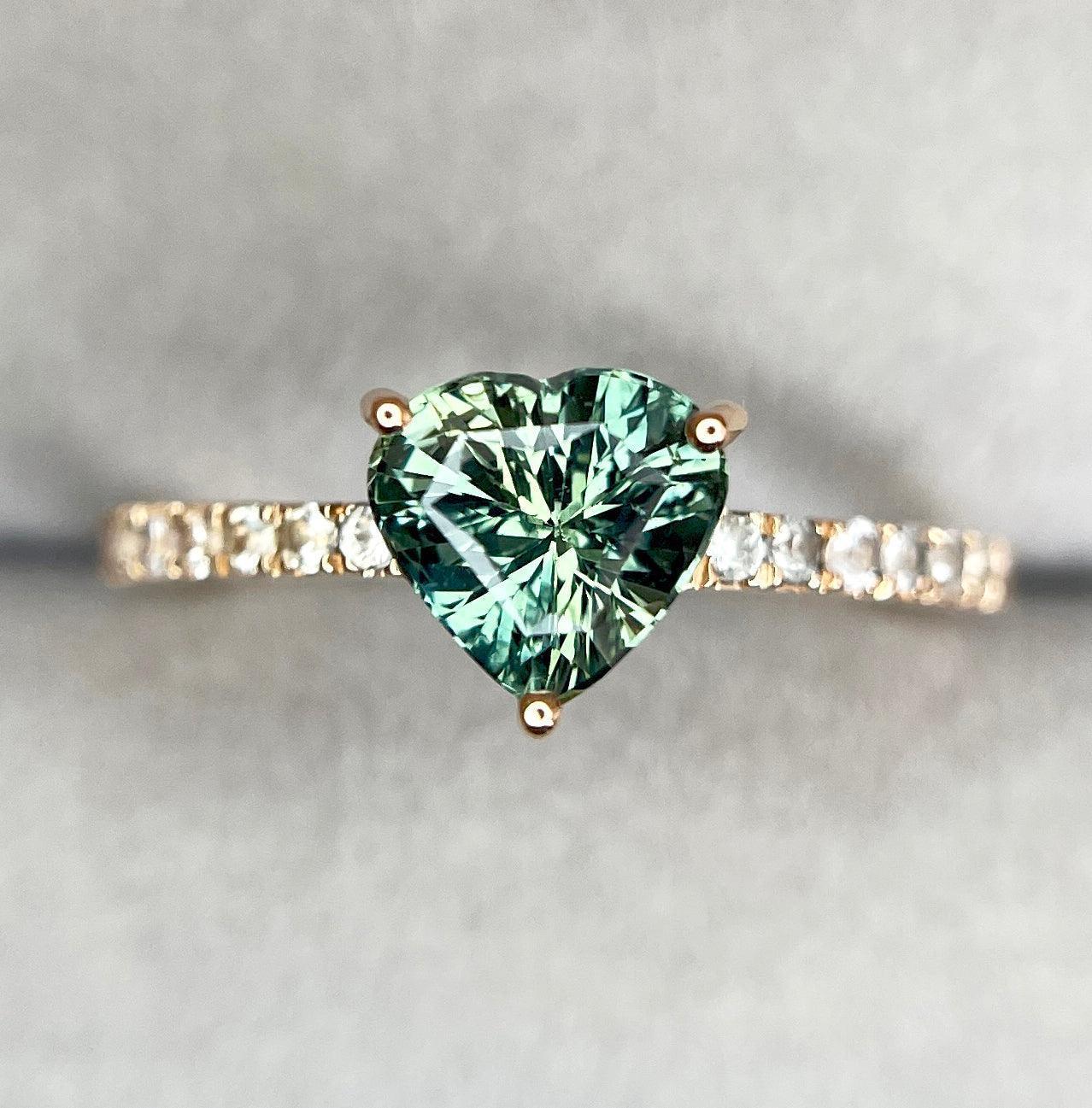 18k/ Teal Sapphire ring/ Green sapphire ring/ blue green sapphire ring